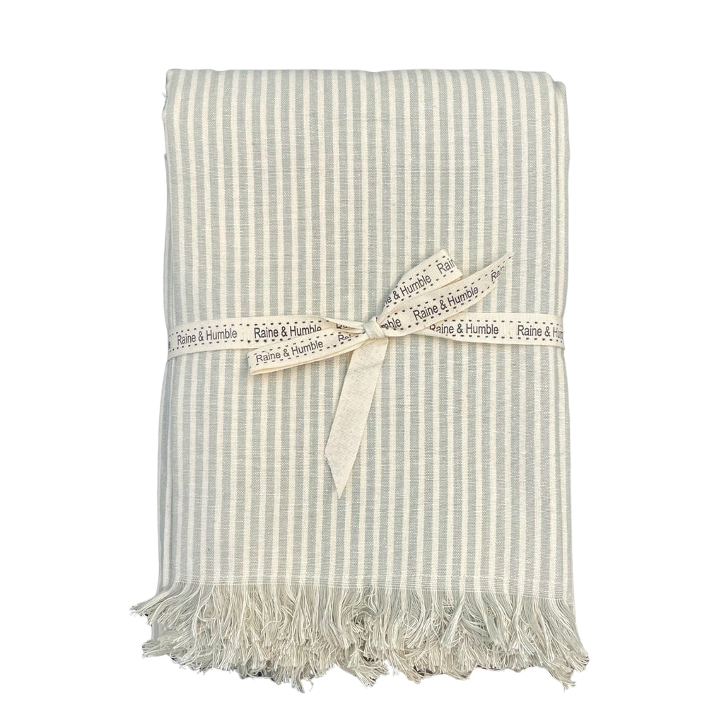 Twig and Feather table cloth abby stripe in pale blue 150cm x 240cm by Raine and Humble