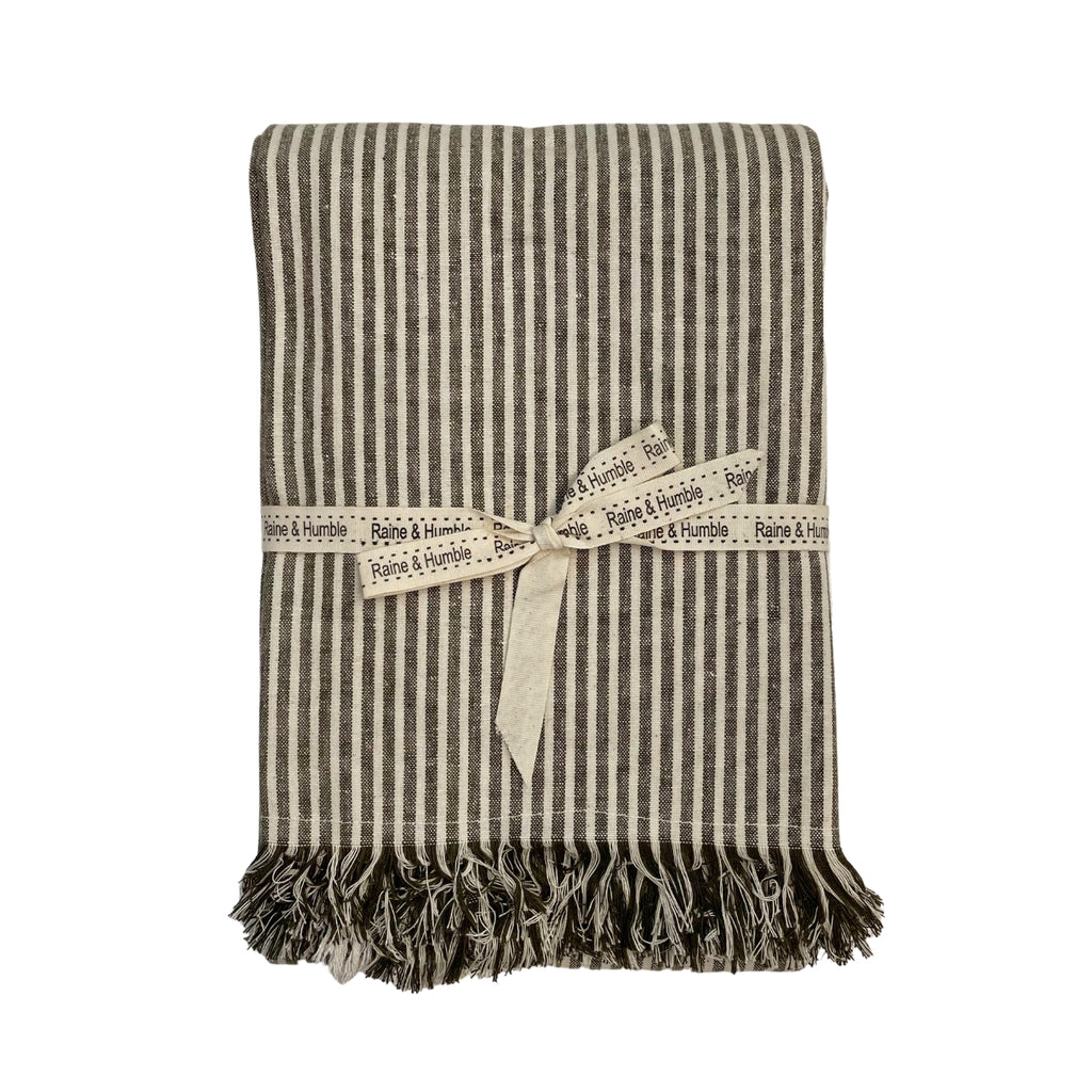 Twig and Feather table cloth abby stripe in olive green 150cm x 240cm by Raine and Humble