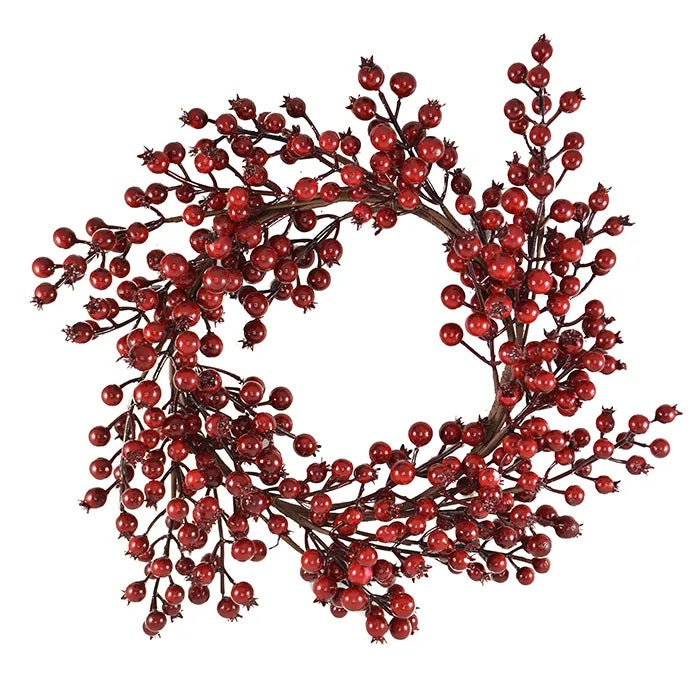 Twig and feather red berry wreath 35cm