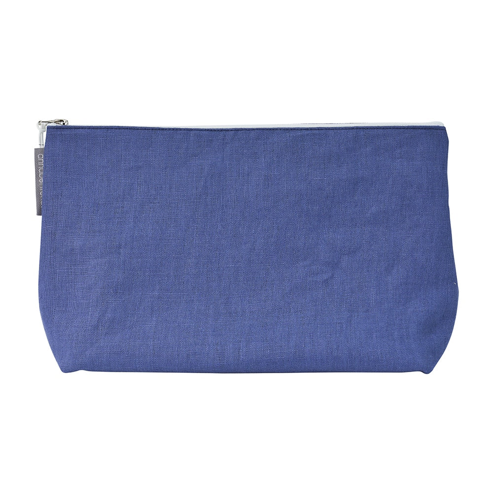 Twig and Feather linen cosmetic bag large in pacific blue