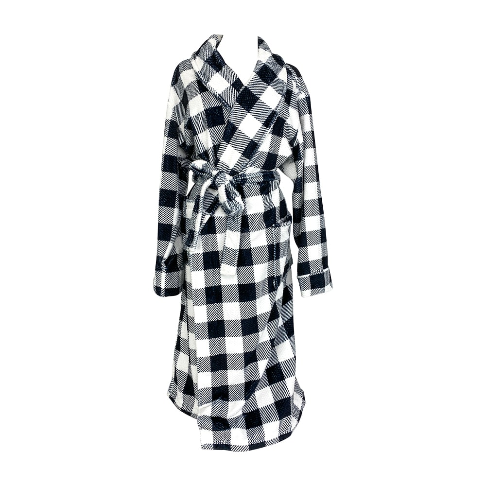 Twig and feather bath robe gingham black and white