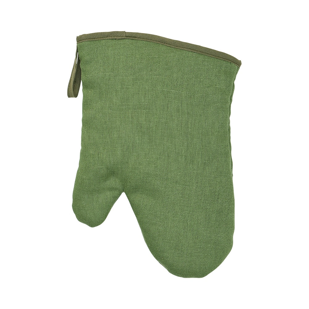 Twig and Feather linen oven glove single bush green