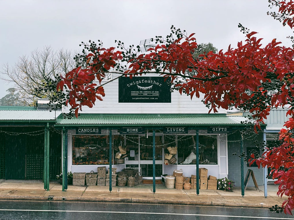 Twig and Feather Shop in Cobargo, NSW, Australia - during Autumn Rain
