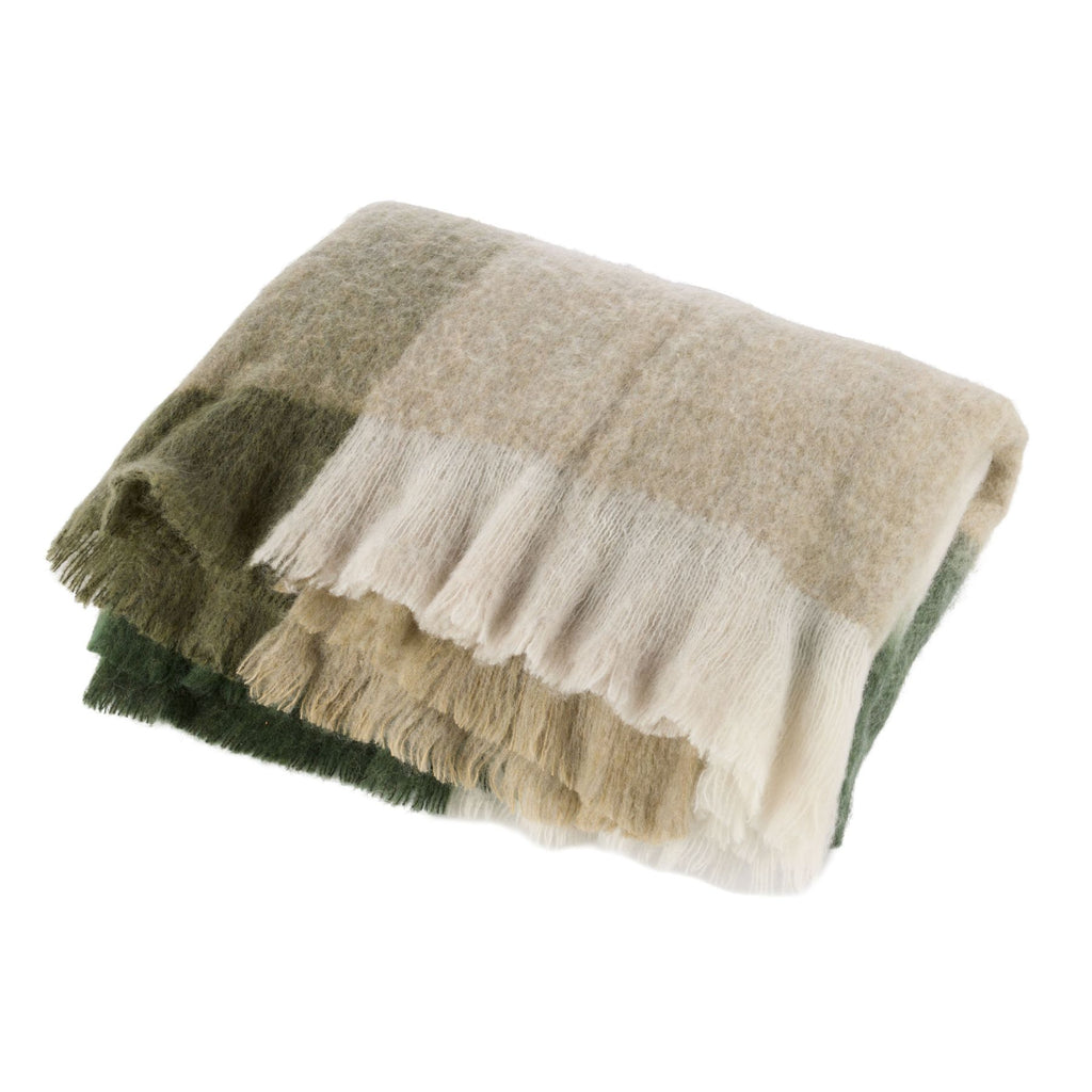 Twig and Feather - Bowie wool blend check throw rug in green, forest green, taupe and ivory