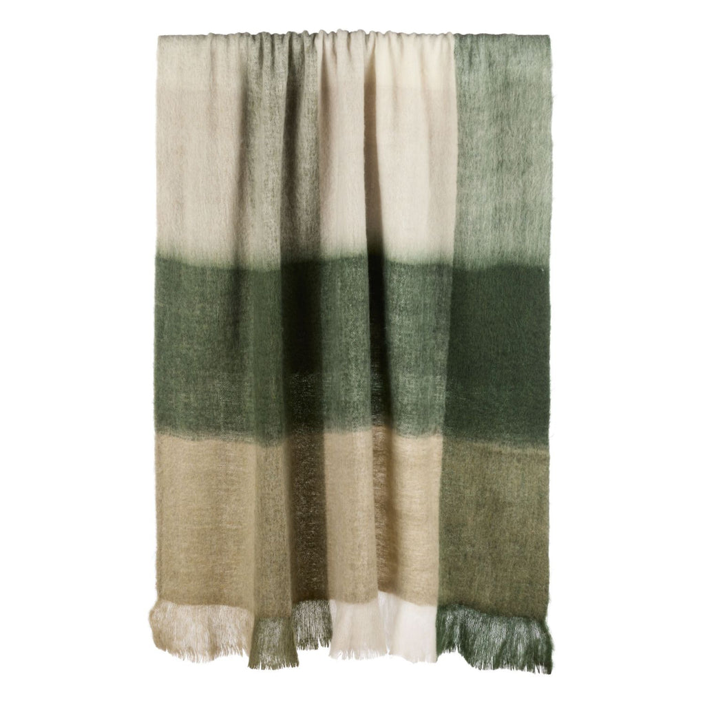 Twig and Feather - Bowie wool blend check throw rug in green, forest green, taupe and ivory