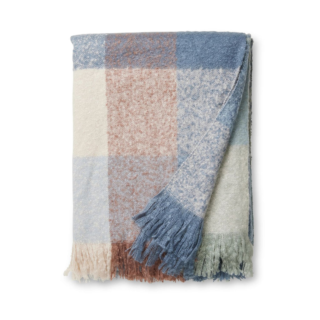 Twig and Feather Dana brushed throw rug in blue, brown and taupe check by Madras Link