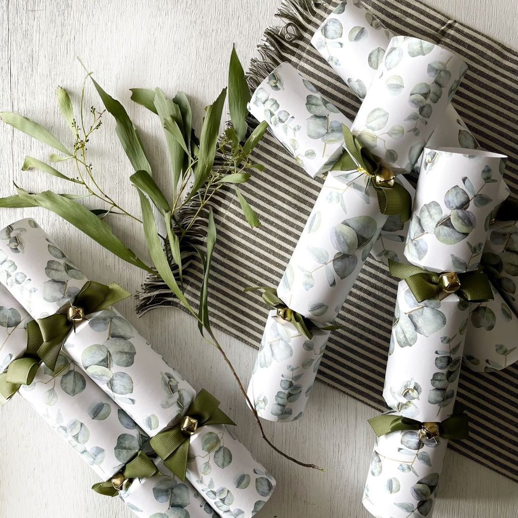 Twig and Feather eucalyptus gum leaf Christmas crackers 6pk