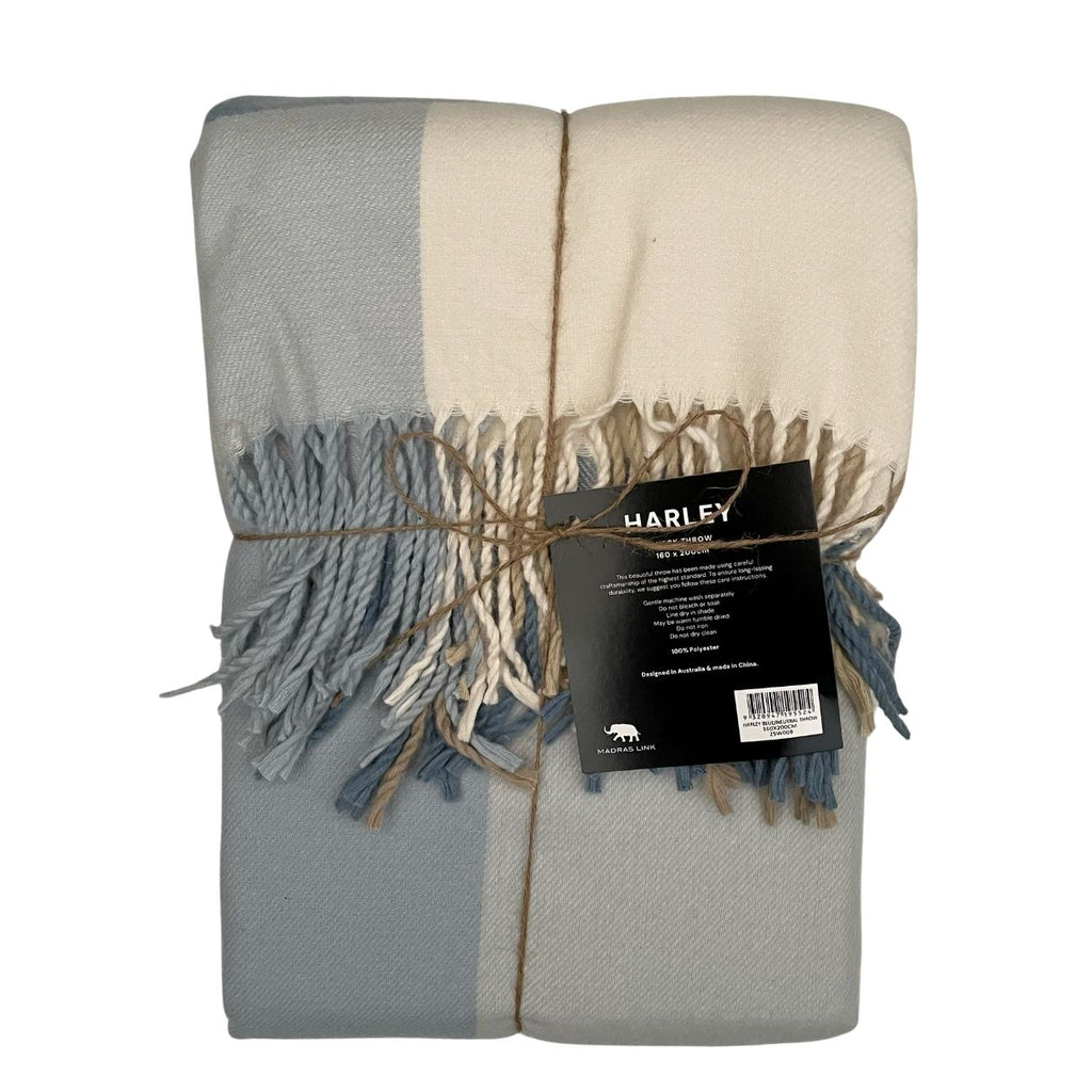 Twig and Feather: Harley check throw in blue by Madras Link
