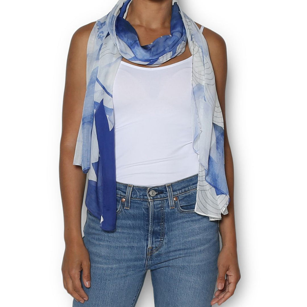 The Artist’s Label Scarf Indigo Crane Twig and Feather Twig and