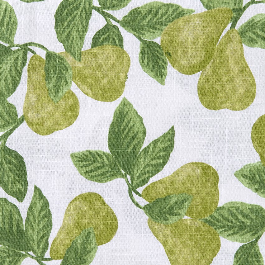 Fabric Pattern of green pears and leaves on a white background