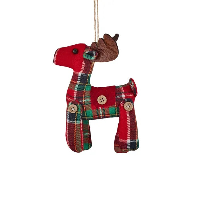 Twig and Feather red tartan reindeer Christmas hanging decoration 