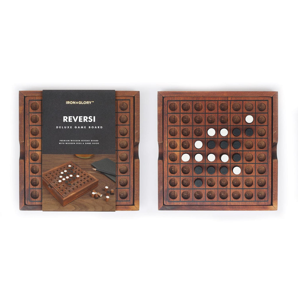 Wooden Reversi game board with packaging on a white background - - available from Twig and Feather