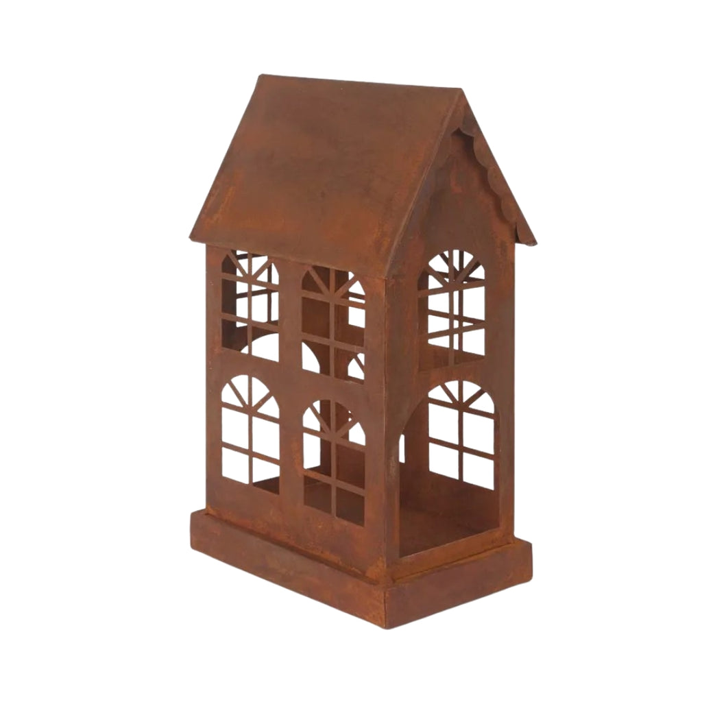 Rusty candle house pr lantern with a white background