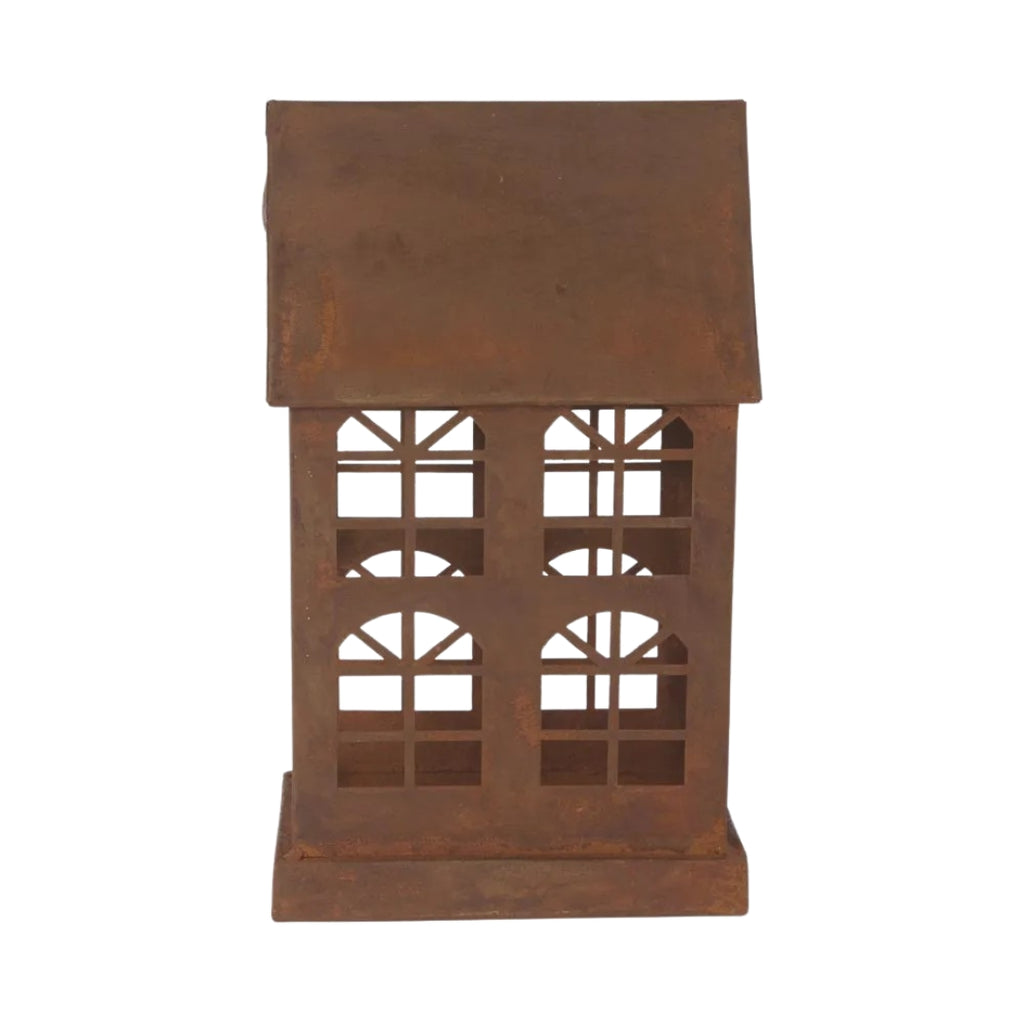 Rusty candle house or lantern with a white background