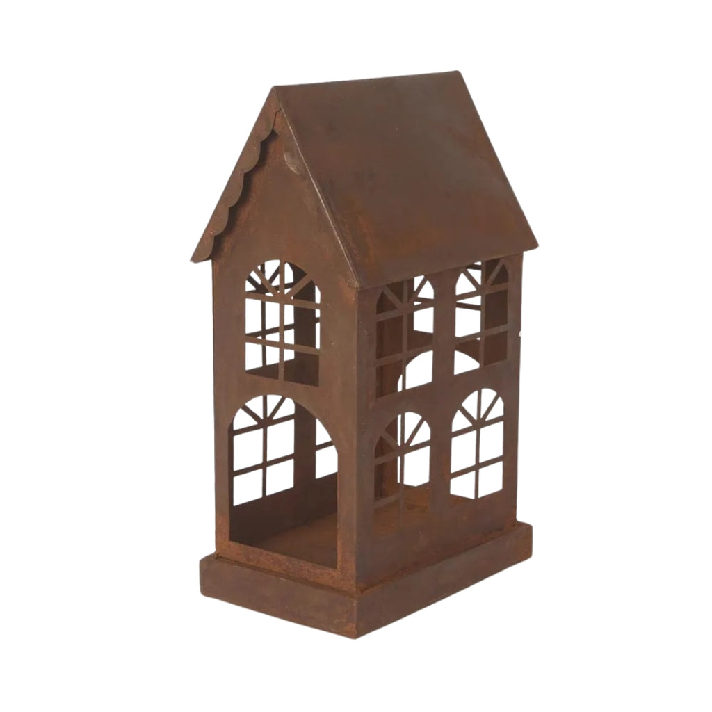 Rusty candle house or lantern with a white background