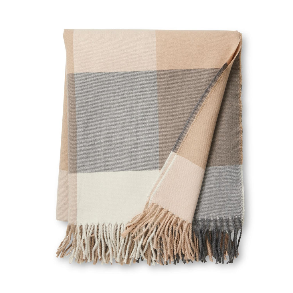 Harley Neutral Charcoal Checkered throw with fringes on a white background