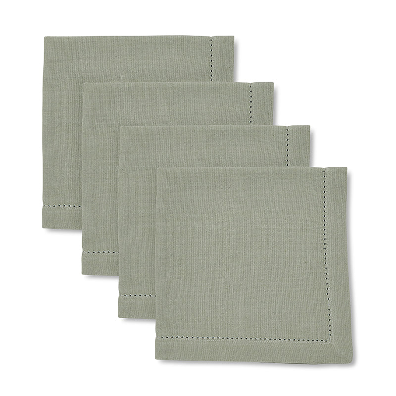 Set of 4 mineral green napkins on a white background