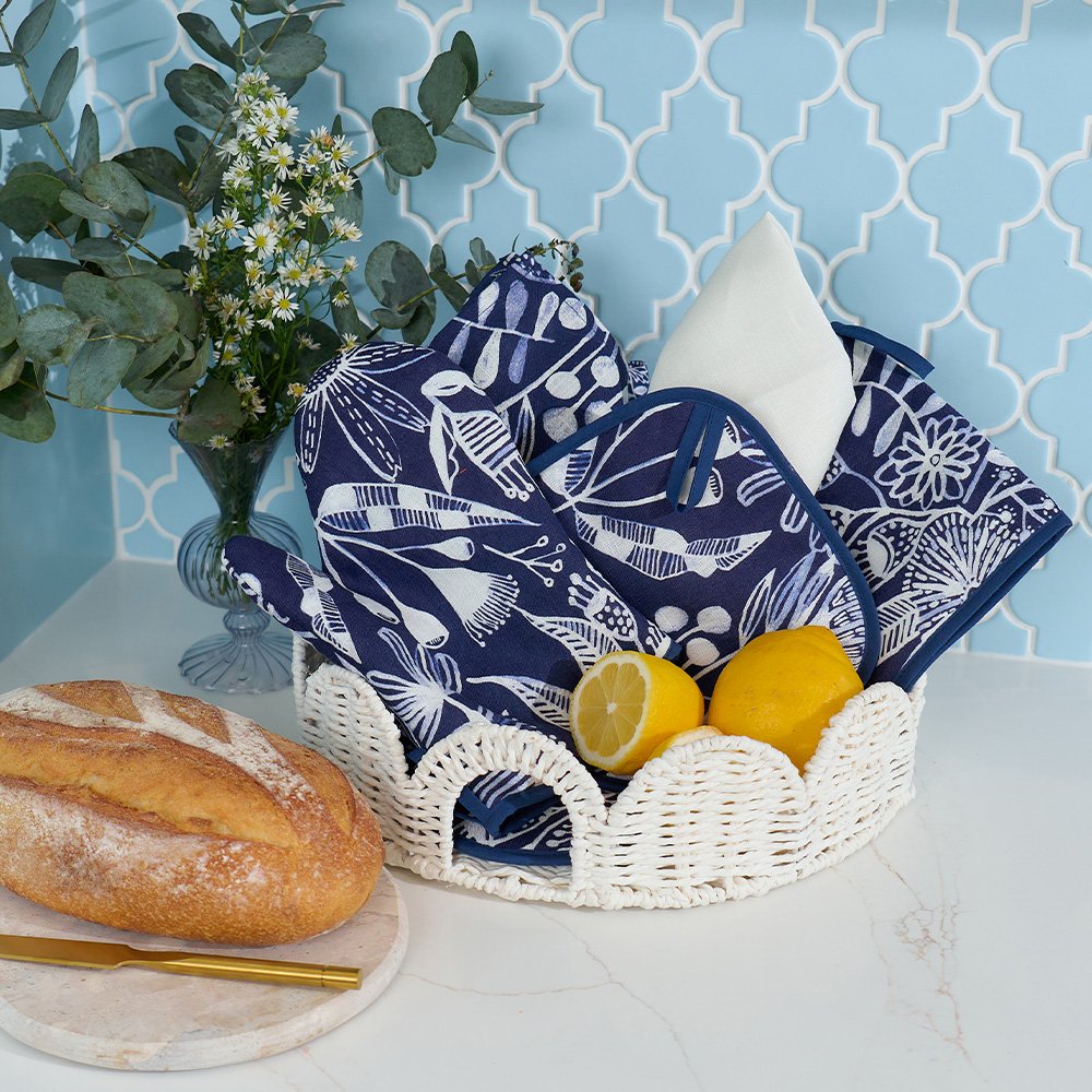 Twig and Feather - Navy Natives Linen kitchen range
