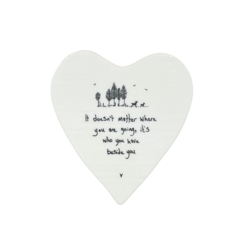 Twig and Feather Porcelain Coaster saying It doesn't matter where you are going, it's who you have beside you