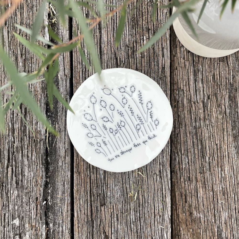 Twig and Feather Porcelain coaster saying You are stronger than you think