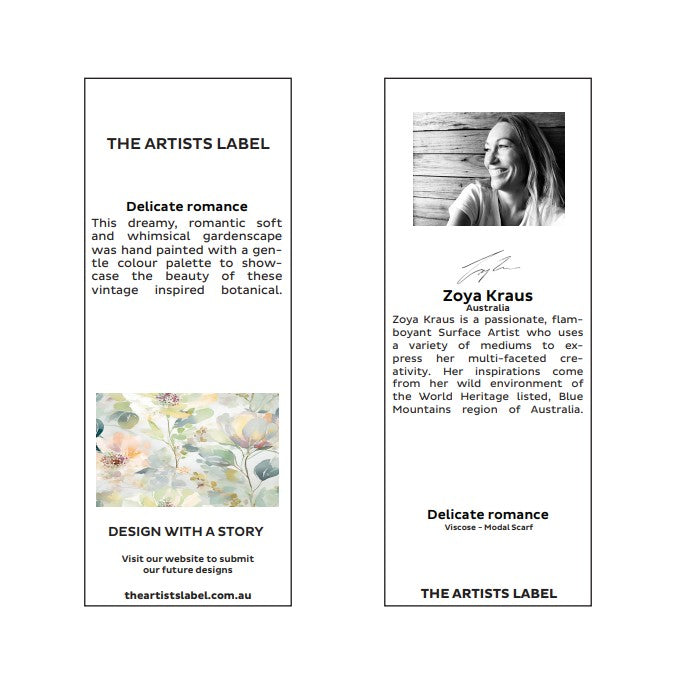 Product packaging with text and branding for 'The Artists Label' on a white background
