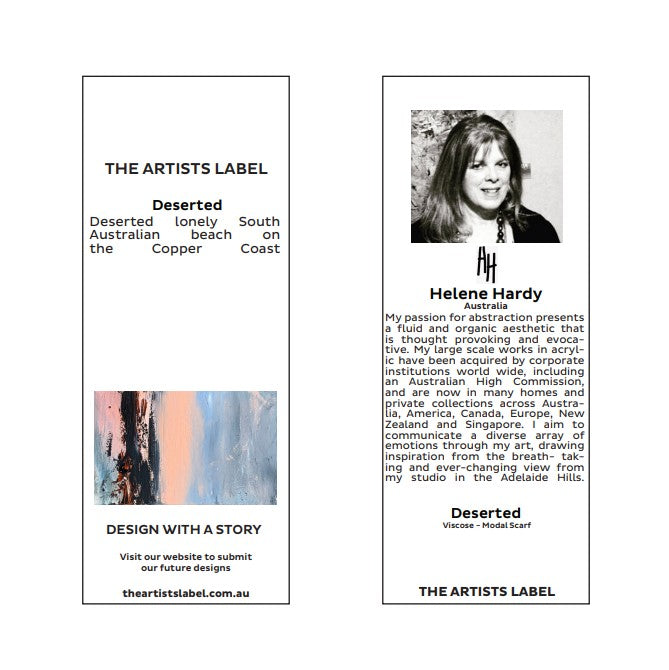Product label with text and a photo of a Helene Hardy, featuring 'The Artists Label' branding.