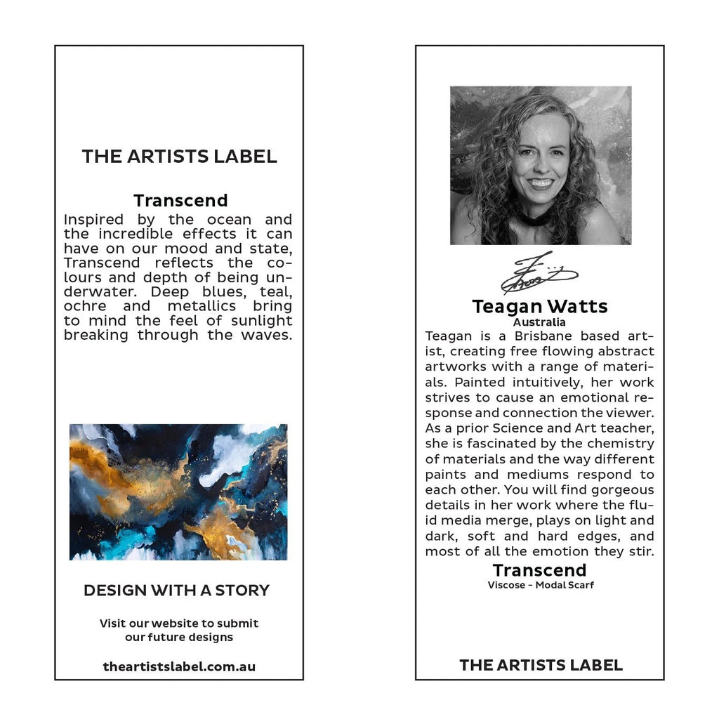 Promotional material for The Artists Label featuring Teagan Watts and abstract artwork.