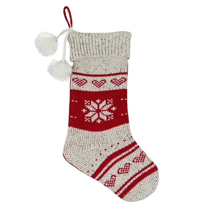 Twig and Feather christmas stocking with snowflakes and hearts