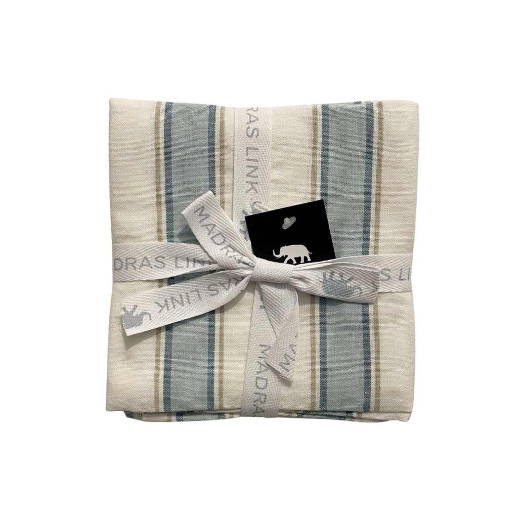 Woven tea towel set in blue stripe bundled as a set of 3