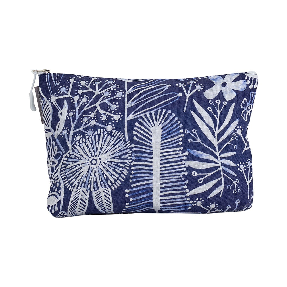 Twig and Feather - Navy Natives cosmetic bag in linen - large - by Annabel Trends