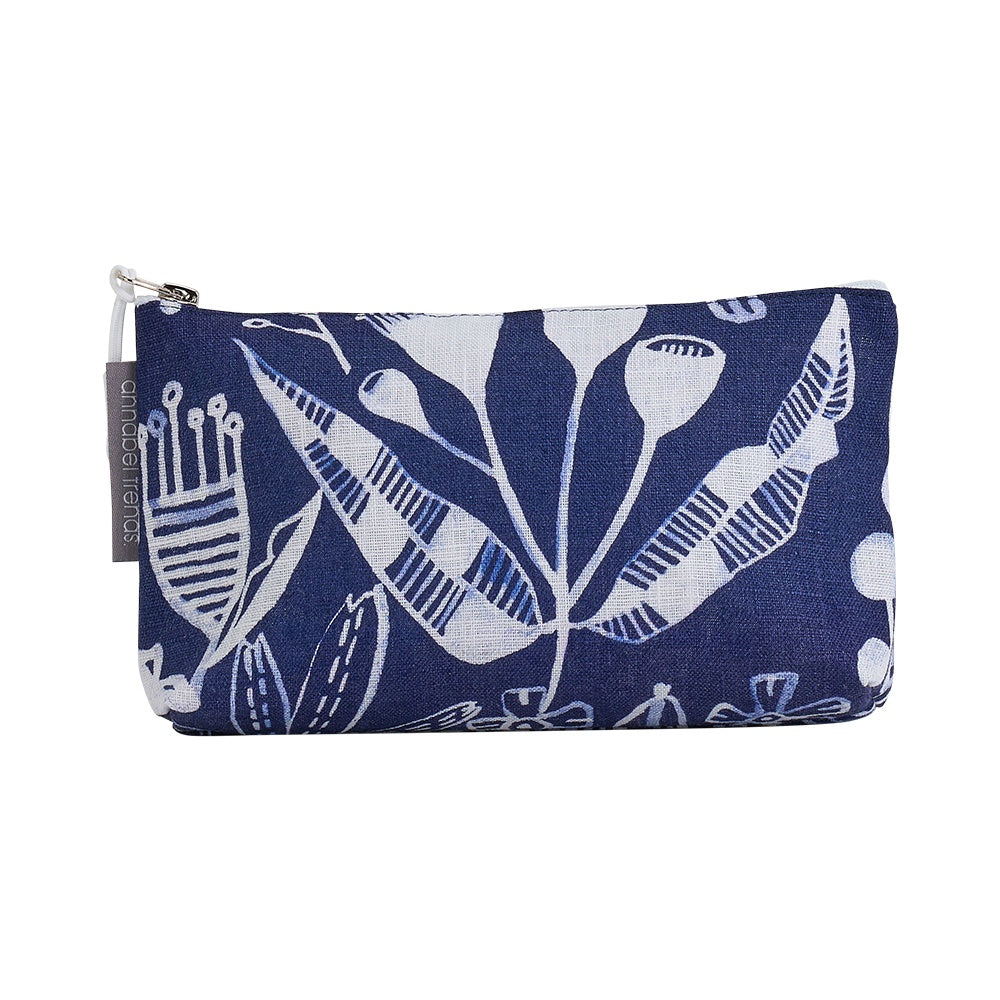 Twig and Feather - Navy Natives linen cosmetic bag by Annabel Trends