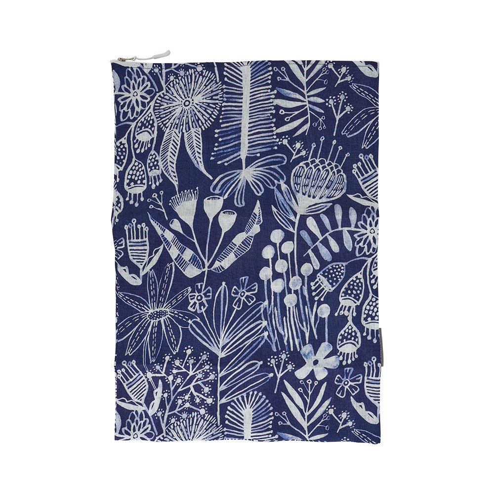 Twig and Feather - Navy Natives Linen laundry bag by Annabel Trends