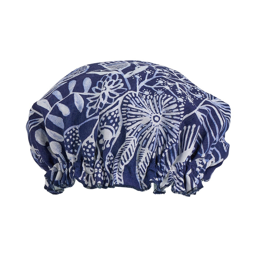 Twig and Feather Navy Natives linen shower cap by Annabel Trends