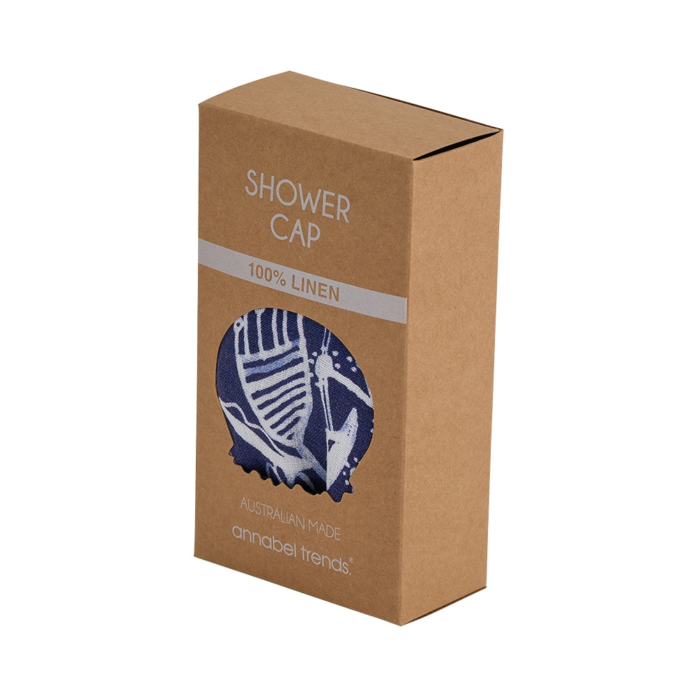 Twig and Feather Navy Natives linen shower cap by Annabel Trends
