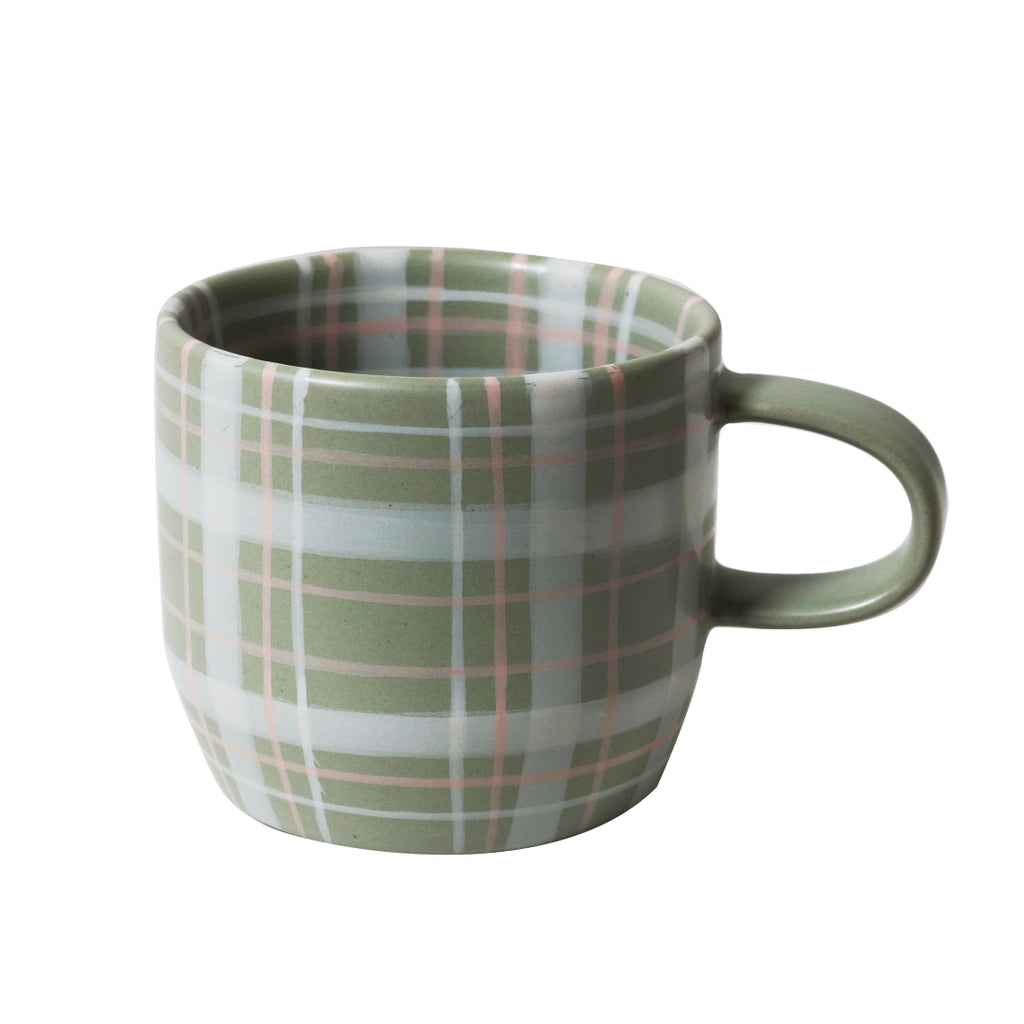 Twig and Feather - The Cat's Pyjamas mug in sage and blush check - by Robert Gordon
