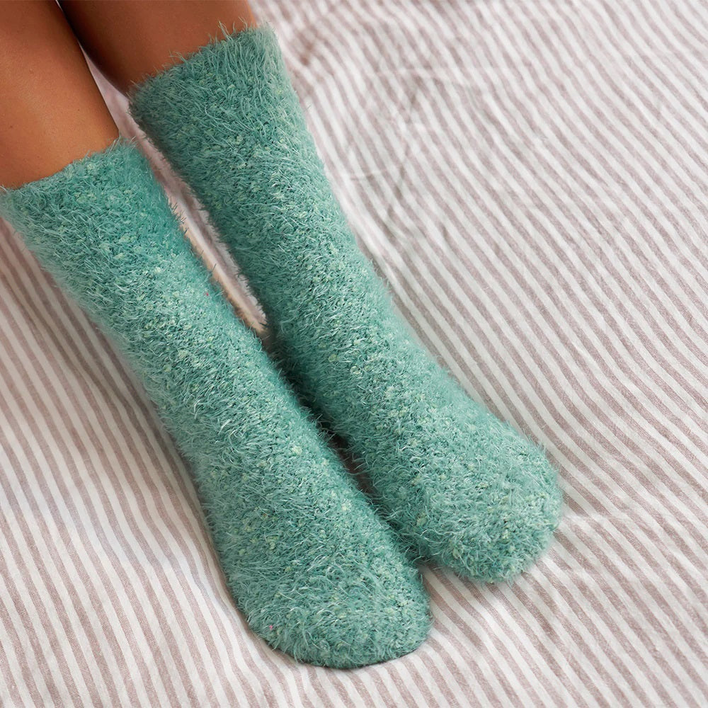 Bed Socks – Fuzzy (short) – Dark Sage - 2 pairs