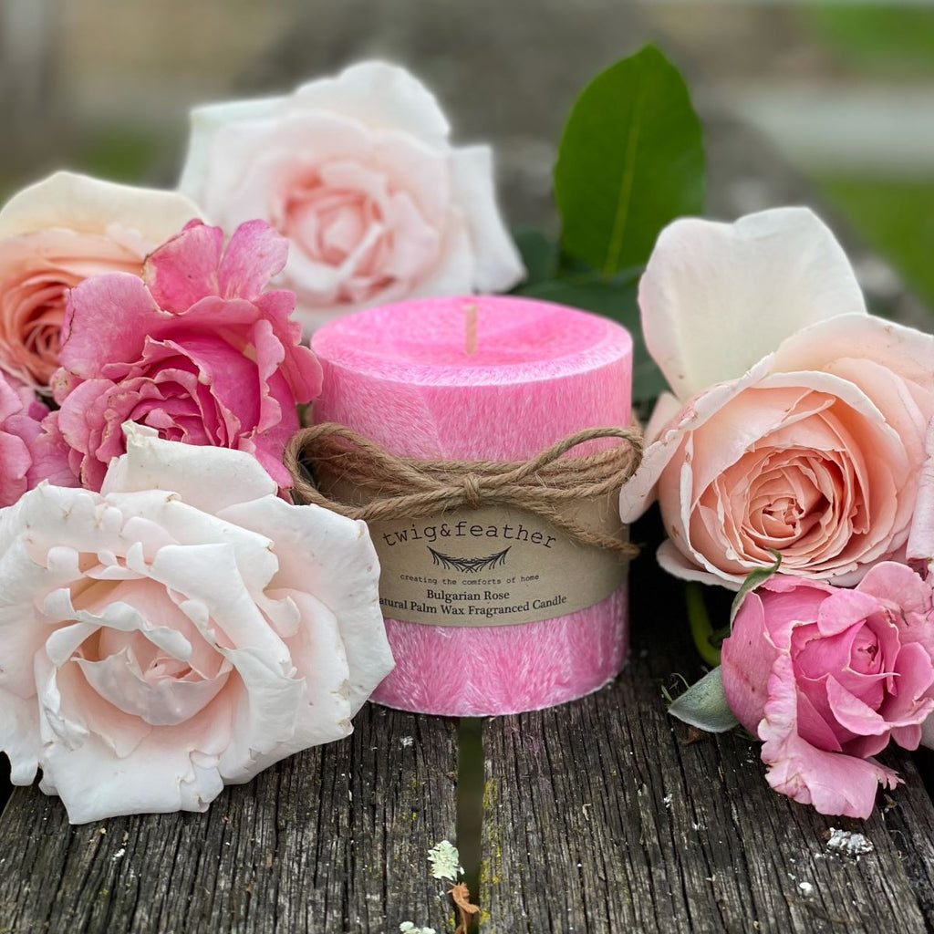 Twig and Feather Bulgarian Rose scented palm wax candle 38hr