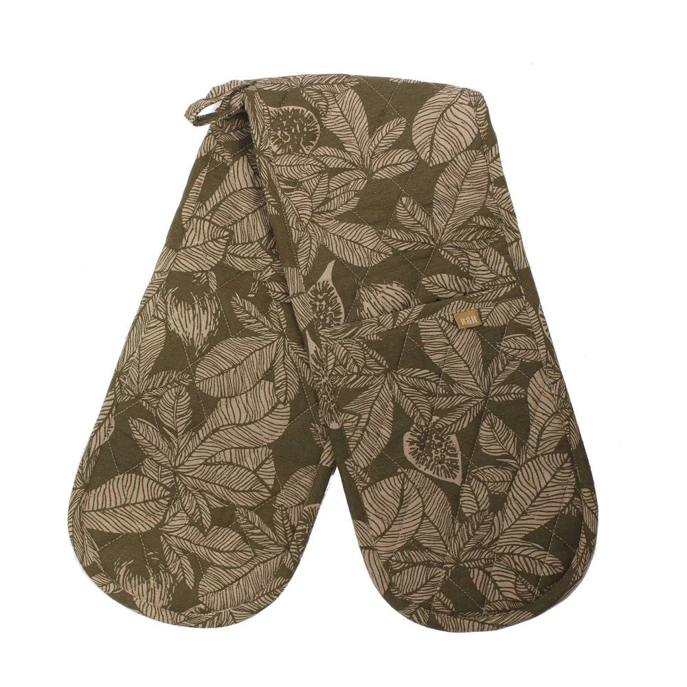 Twig and Feather fig tree double oven glove in burnt olive by Raine and Humble