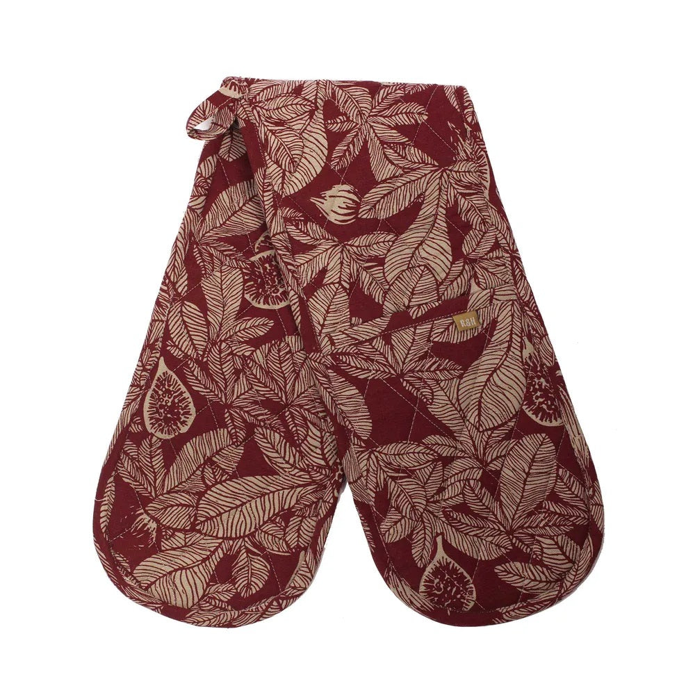 Twig and Feather Fig Tree Double oven glove ruby by Raine and Humble