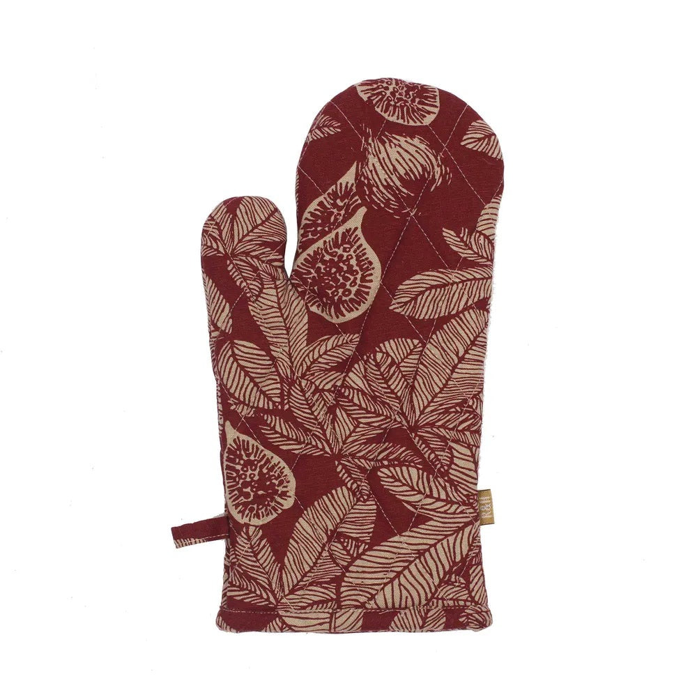 Twig and Feather Fig Tree single oven glove in ruby by Raine and Humble