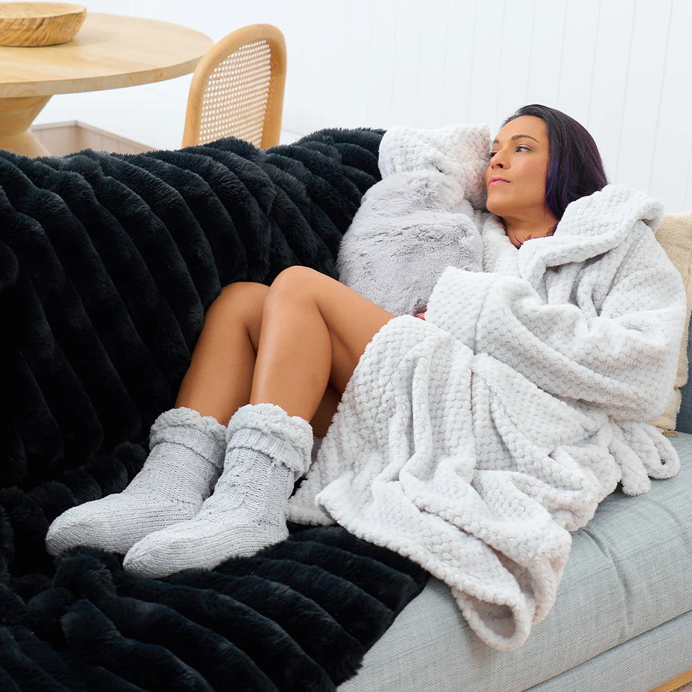Twig and Feather Room Socks – Chenille with Sherpa Lining – Light Grey - super warm and toasty for snuggling on lounge