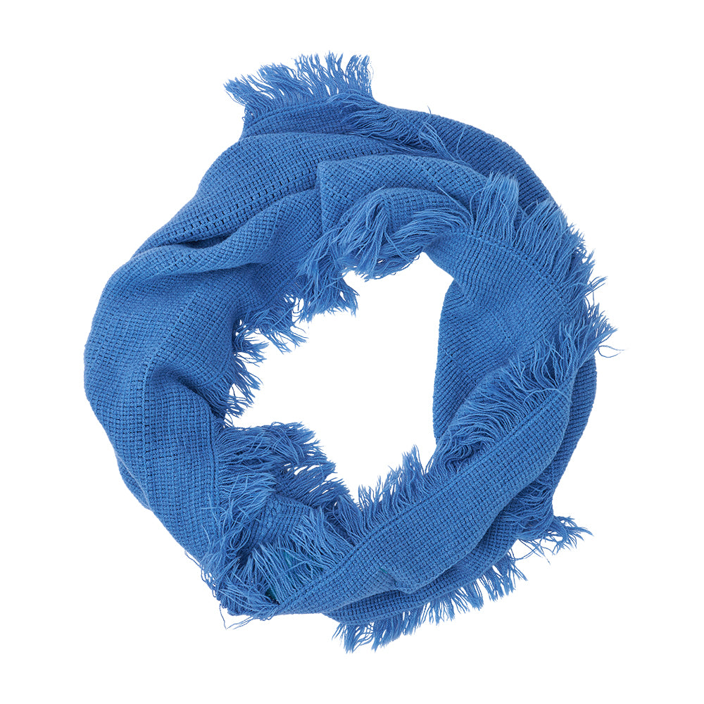 Twig and Feather Fringe snood in denim blue by Annabel Trends