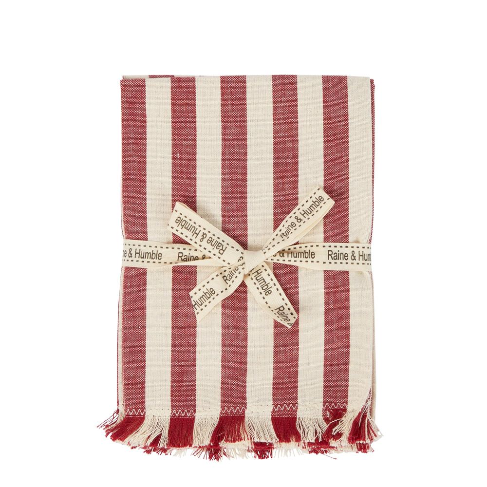 Twig and feather red stripe fabric napkins 4pk