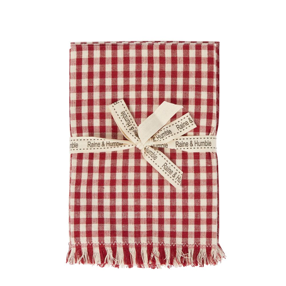 Twig and feather red gingham fabric napkins