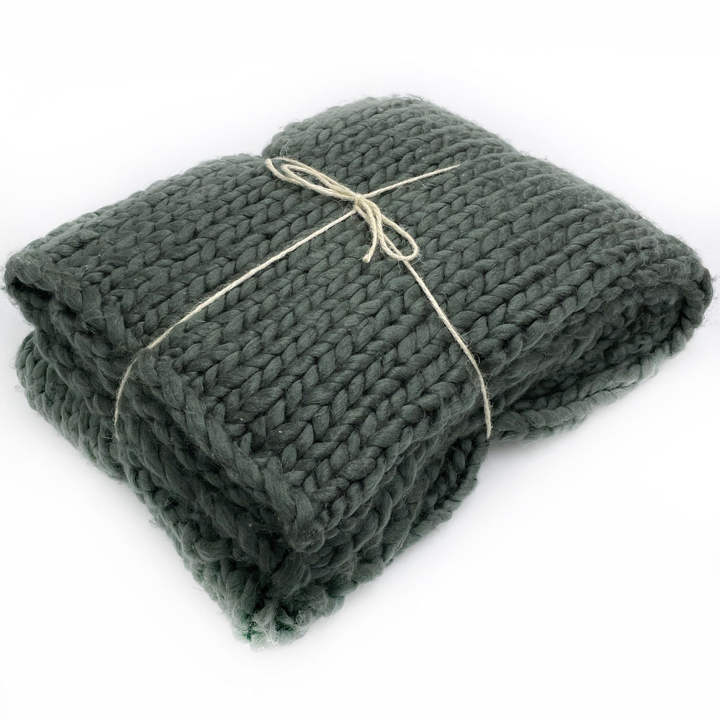 Twig-and-feather-chunky-knit-throw-wool-blend-charcoal-green