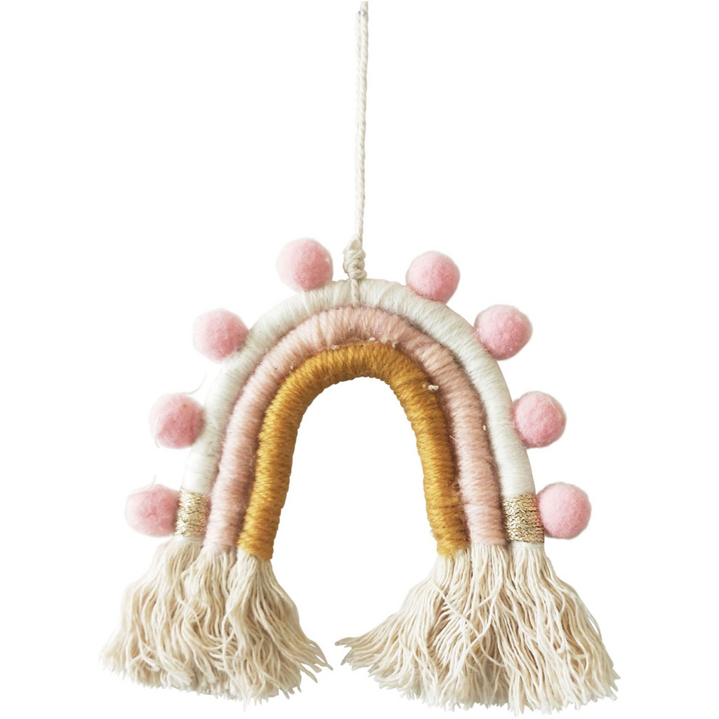 Twig and Feather rainbow tassel Christmas hanging decoration pink and mustard