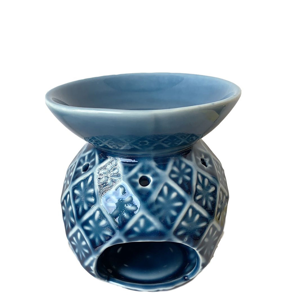 Oil Burner – Ceramic with Petal Pattern - Blue