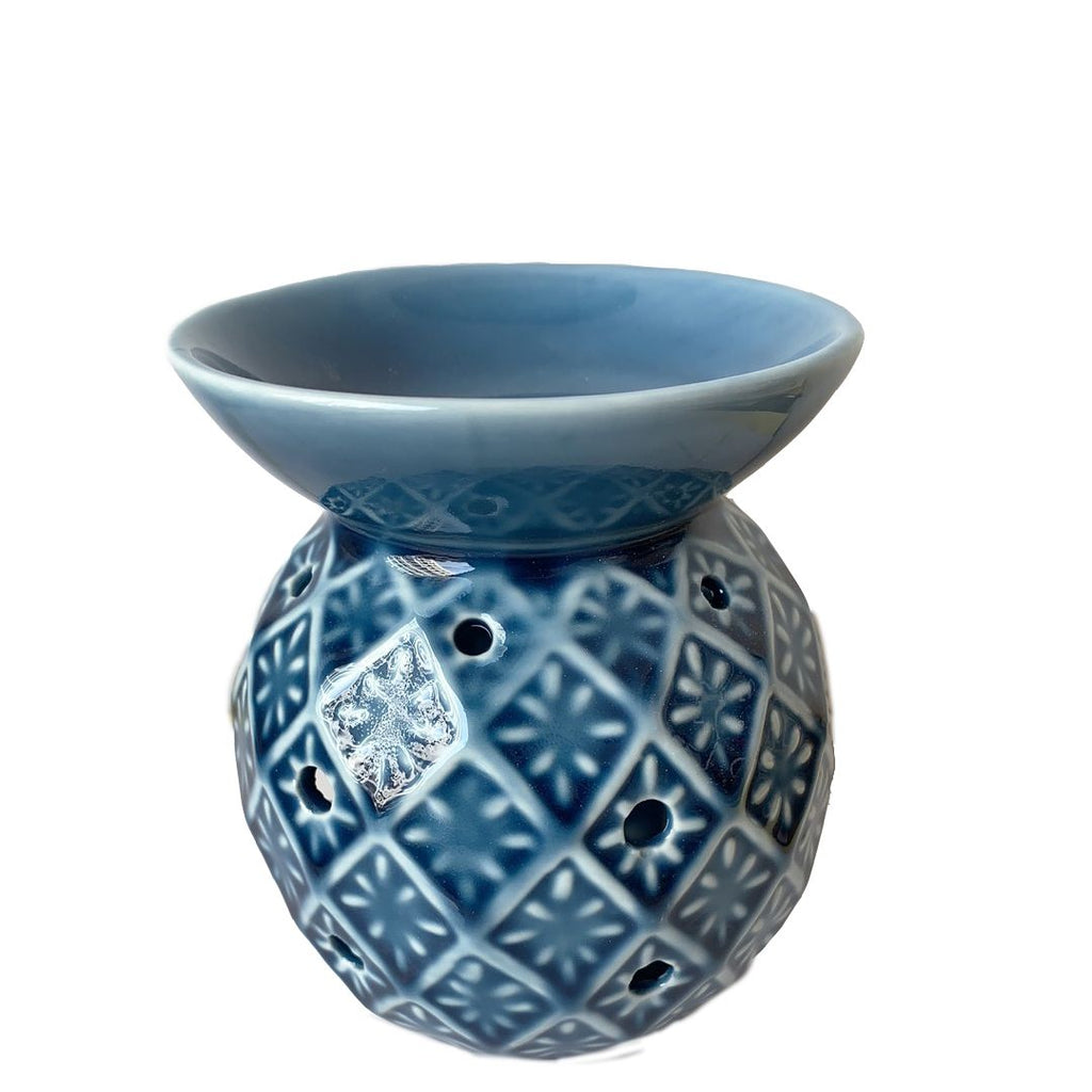 Oil Burner – Ceramic with Petal Pattern - Blue