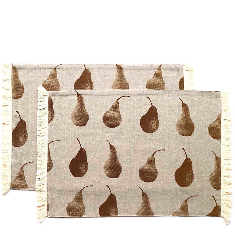 Twig-and-feather-placemat-pear-print-reversible-earth-brown