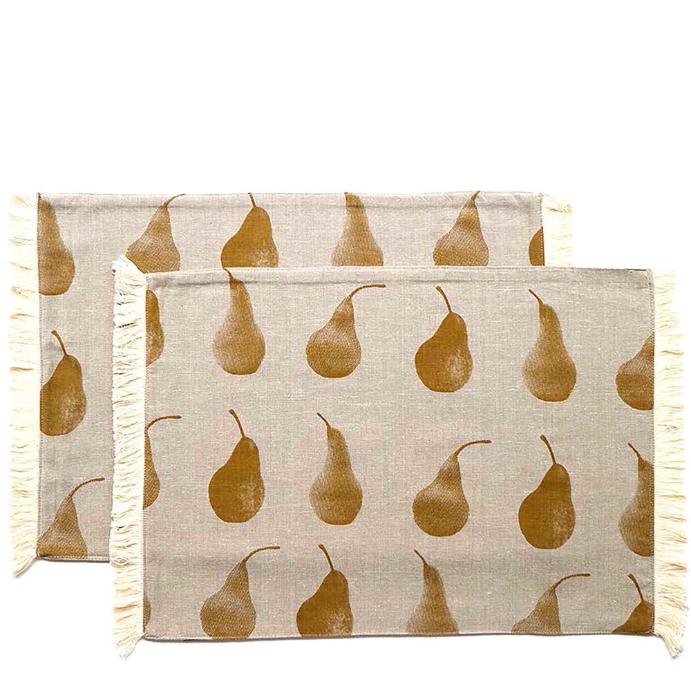 Twig-and-feather-placemat-pear-print-reversible-mustard-yellow